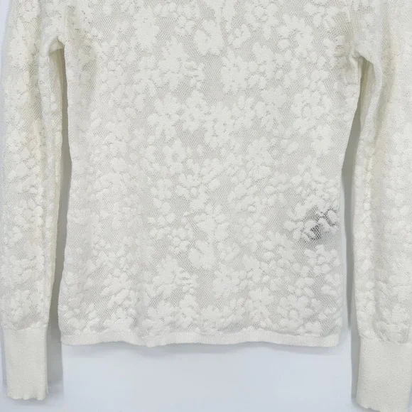 Rag & Bone Perry Lace Top Long Sleeve Semi Sheer Floral Jacquard Sweater White - Picture 9 of 16